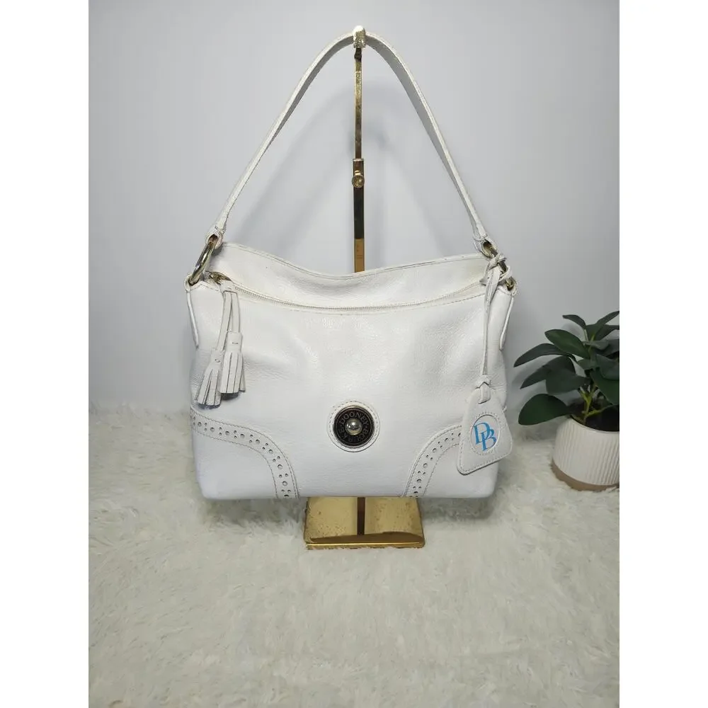 Dooney & Bourke Shoulder Bag White Leather Gold Hardware Hobo Classic Minimalist - Picture 1 of 17
